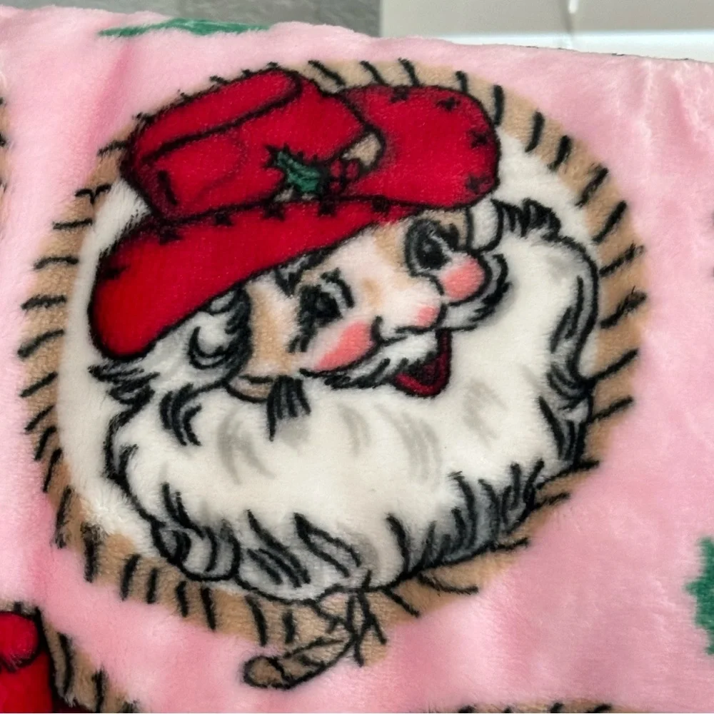 NWT- Holiday Ho Ho Ho Plush Printed Cowboy Santa Throw Blanket 50” x 70”